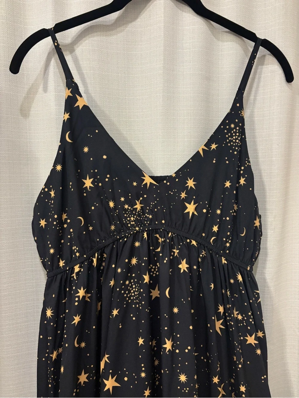NWOT Black Maxi Dress with Gold Star/Moon Print - Picture 2 of 6